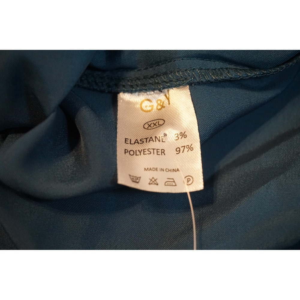 G&Y Teal Blue Satin Tie Front Mini Dress Long Sleeve Cocktail XXL NEW - Picture 7 of 8